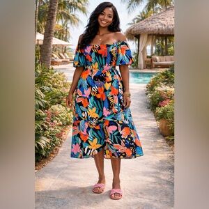 Signature By Robbie Bee Floral Off-Shoulder Maxi Dress Size Large NWOT